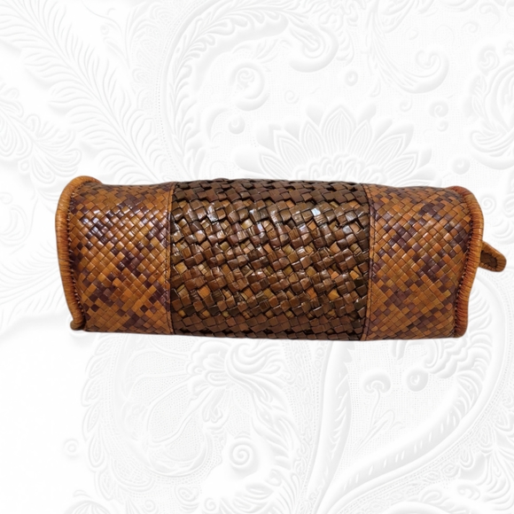 Handmade Woven Pandan Leaves Multicolor Hand Bag with Wooden Handles, Mini - Picture 4 of 5